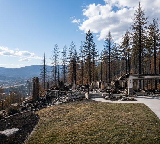 Burned homes and debris after the Spokane wildfires